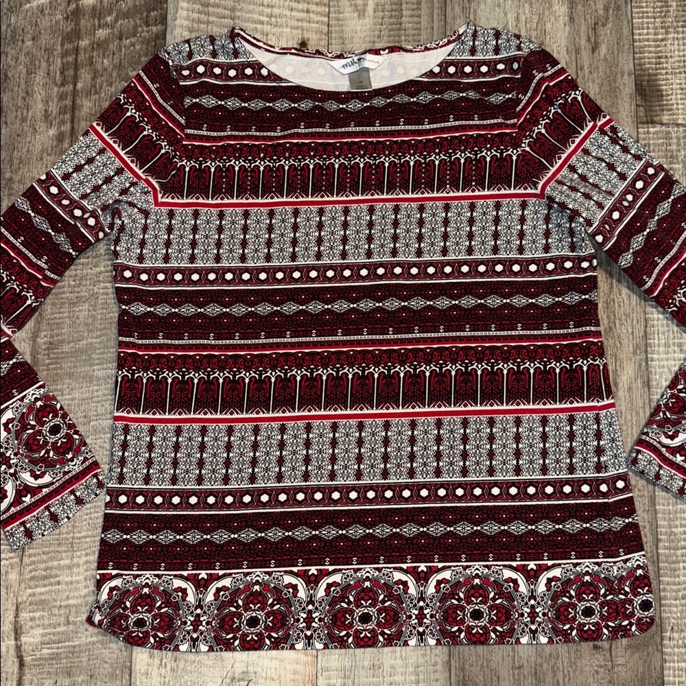 Christopher & Banks Red and Black Patterned Top-size M